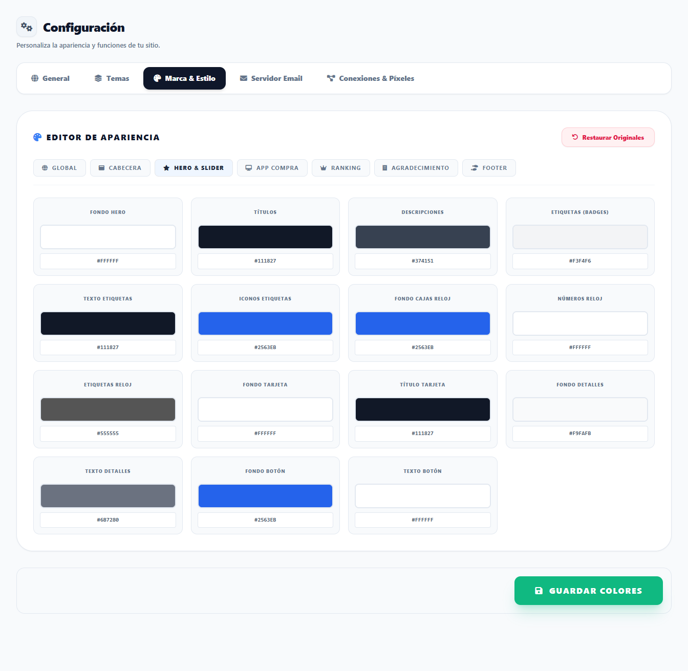 Configuración Colores