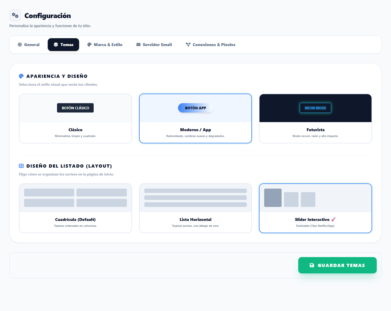 Configuración Temas